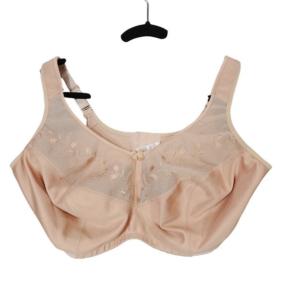 Glamorise Bra‎ sz 42 I Wirefree Comfort Straps Beige Tan Full Women Floral READ - Picture 1 of 8